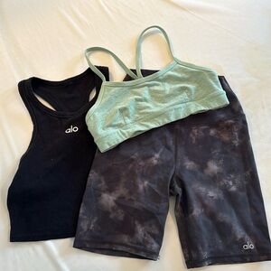 ALO Bundle - Aspire Tank, High-Waist Biker Shorts, and Sports Bra in Green